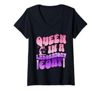 Womens Queen in a Lab Coat STEM Groovy Medical Technologist V-Neck T-Shirt