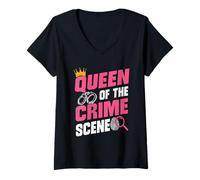 Women's Queen of Crime Scene Forensic Science Evidence Technician V-Neck T-Shirt
