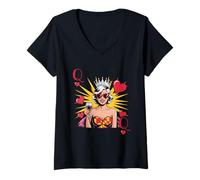 Womens Queen of Hearts Cheers to Self-Love Fabulous Vibes Wine V-Neck T-Shirt