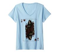 Womens Queen of Hearts Costume Vampire Halloween Goth Playing Card V-Neck T-Shirt