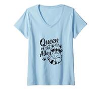 Womens Queen of The Alley Funny Trash Panda Raccoon V-Neck T-Shirt