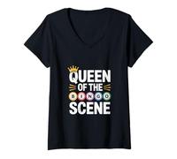 Womens Queen of The Bingo Scene Crowned Fun V-Neck T-Shirt