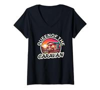 Womens Queen Of The Caravan Static Caravan Lodge Funny Caravan V-Neck T-Shirt