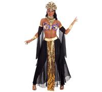 Women's Queen of The Cursed Costume | Golden Royal Ruler Outfit with Bra, Skirt, and Headpiece, Multicolor, Medium