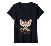 Womens Queen of The Ears Fennec Fox Royal Funny Fox Lover V-Neck T-Shirt