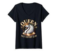 Womens Queen of the Half Century Club - Elegant Swan 50th Birhday V-Neck T-Shirt
