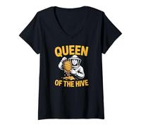 Women's Queen of The Hive Beekeeper Honey Bee Mom V-Neck T-Shirt