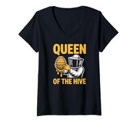 Women's Queen of The Hive Beekeeper Honeybee Mom V-Neck T-Shirt