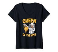 Women's Queen of The Hive Funny Woman Beekeeper Bee V-Neck T-Shirt