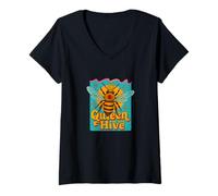 Womens Queen of The Hive Honeybee Art V-Neck T-Shirt