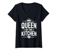 Women's Queen of The Kitchen Funny Chef V-Neck T-Shirt