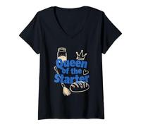 Women's Queen of The Starter Funny Sourdough Bread Baking Chef Cook V-Neck T-Shirt