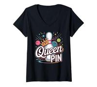 Womens Queen Pin Shirt Bowler Bowling League for Bowling Queens V-Neck T-Shirt