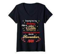 Womens Queen was Born in November 1991 Stepping into My Birthday V-Neck T-Shirt