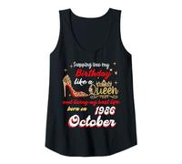 Womens Queen Was Born in October 1986 Stepping into my birthday Tank Top