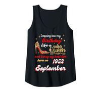 Womens Queen Was Born in September 1952 Stepping into my birthday Tank Top