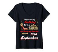 Womens Queen Was Born in September 1983 Stepping into my birthday V-Neck T-Shirt