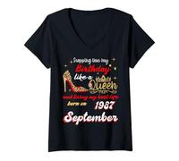 Womens Queen Was Born in September 1987 Stepping into my birthday V-Neck T-Shirt