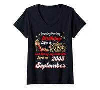Womens Queen Was Born in September 2005 Stepping into my birthday V-Neck T-Shirt