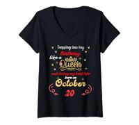 Womens Queen Was born on October 20 Stepping into my birthday V-Neck T-Shirt