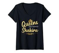 Womens Queens Are Named SHAKIRA Personalized Funny Birthday Gift V-Neck T-Shirt