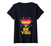 Womens Queer Pride Be You Bold Rainbow 8-Bit Video Game LGBTQ+ V-Neck T-Shirt