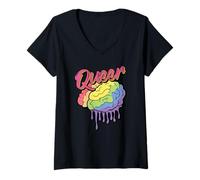 Women's Queer Rainbow Brain - LGBTQ Pride Funny Gift V-Neck T-Shirt