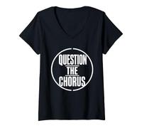 Women's QUESTION THE Chorus Typography Dissident Statement White V-Neck T-Shirt