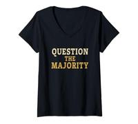 Womens Question The Majority - Bold Rebel Statement Distressed V-Neck T-Shirt