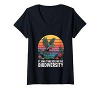 Womens Quetzal Bird Retro Jungle Biodiversity Sun Nature V-Neck T-Shirt
