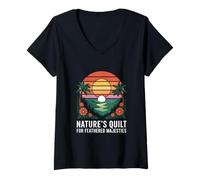 Womens Quetzal Bird Vintage Sunset Central America Nature Wildlife V-Neck T-Shirt