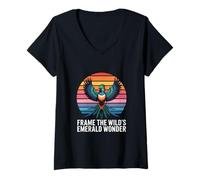 Womens Quetzal Bird Vintage Sunset Graphic Wildlife Nature V-Neck T-Shirt