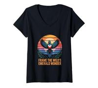 Womens Quetzal Bird Vintage Sunset Graphic Wildlife Nature V-Neck T-Shirt
