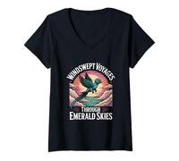 Womens Quetzal Bird Vintage Sunset Wildlife Adventure V-Neck T-Shirt