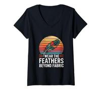 Womens Quetzal Bird Vintage Sunset with Feather Textile Motifs V-Neck T-Shirt