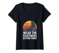 Womens Quetzal Bird Vintage Sunset with Feather Textile Motifs V-Neck T-Shirt