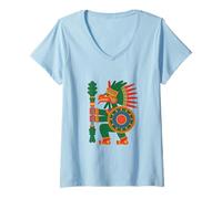 Women's Quetzalcoatl Aztec Mexican Dragon Feathered Serpent God V-Neck T-Shirt