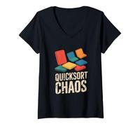Womens Quicksort Chaos Algorithm Design for Programmers V-Neck T-Shirt