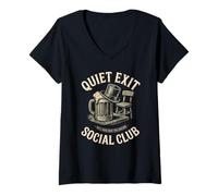 Women's Quiet Exit Social Club Funny Drinking Humor Apparel V-Neck T-Shirt
