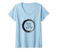Womens Quiet Mind Bold Life Zen Circle Calligraphy Inspiration V-Neck T-Shirt