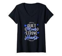 Womens Quiet Minds Strong Hearts Mental Health Awareness Puzzle Tee V-Neck T-Shirt