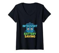 Women's Quiet Mode Introvert Energy Saving Humor V-Neck T-Shirt