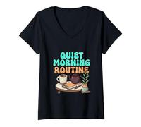 Women's Quiet Morning Routine Cozy Tea and Journal Design V-Neck T-Shirt