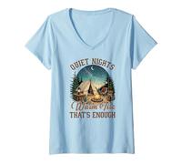 Women's Quiet Nights Warm Fire Camping Outdoor Nature Design V-Neck T-Shirt
