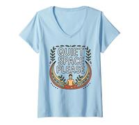 Womens Quiet Space Please Calm Mindful Scene Illustration V-Neck T-Shirt