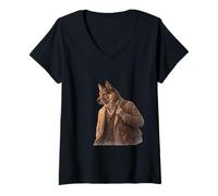Women's Quiet Wolf Journey Character Illustration V-Neck T-Shirt