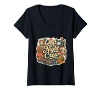 Women's Quilt Night Crew Sewing Patchwork V-Neck T-Shirt