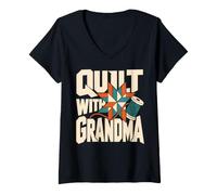 Women's Quilt with Grandma Sewing Hobby V-Neck T-Shirt
