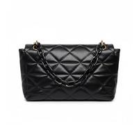 Women's Quilted Faux Leather Crossbody Bag with Chain Handle and Adjustable Shoulder Strap, Black Shoulder Purse