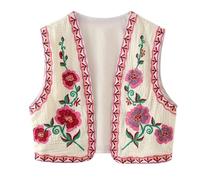 women's quilted gilet floral gilets coat for ladies open front vest outwear jackets casual national women tassel fringe embroidered crop cardigan short